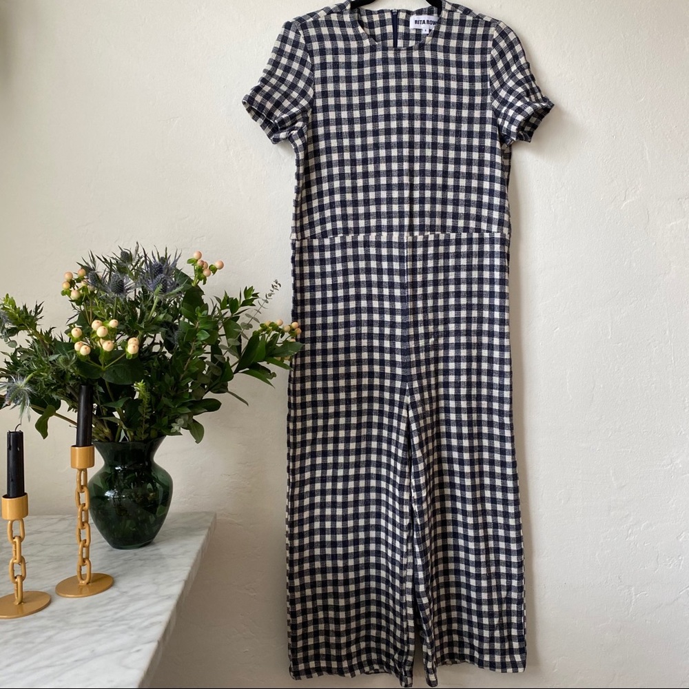 Rita Row Milo Gingham Blue Jumpsuit Sz S